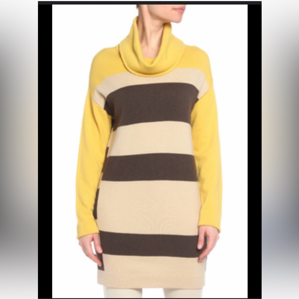 LUISA CERANO Brown, Yellow and Tan Roll Neck Sweater Cashmere Blend Size 12  EUC